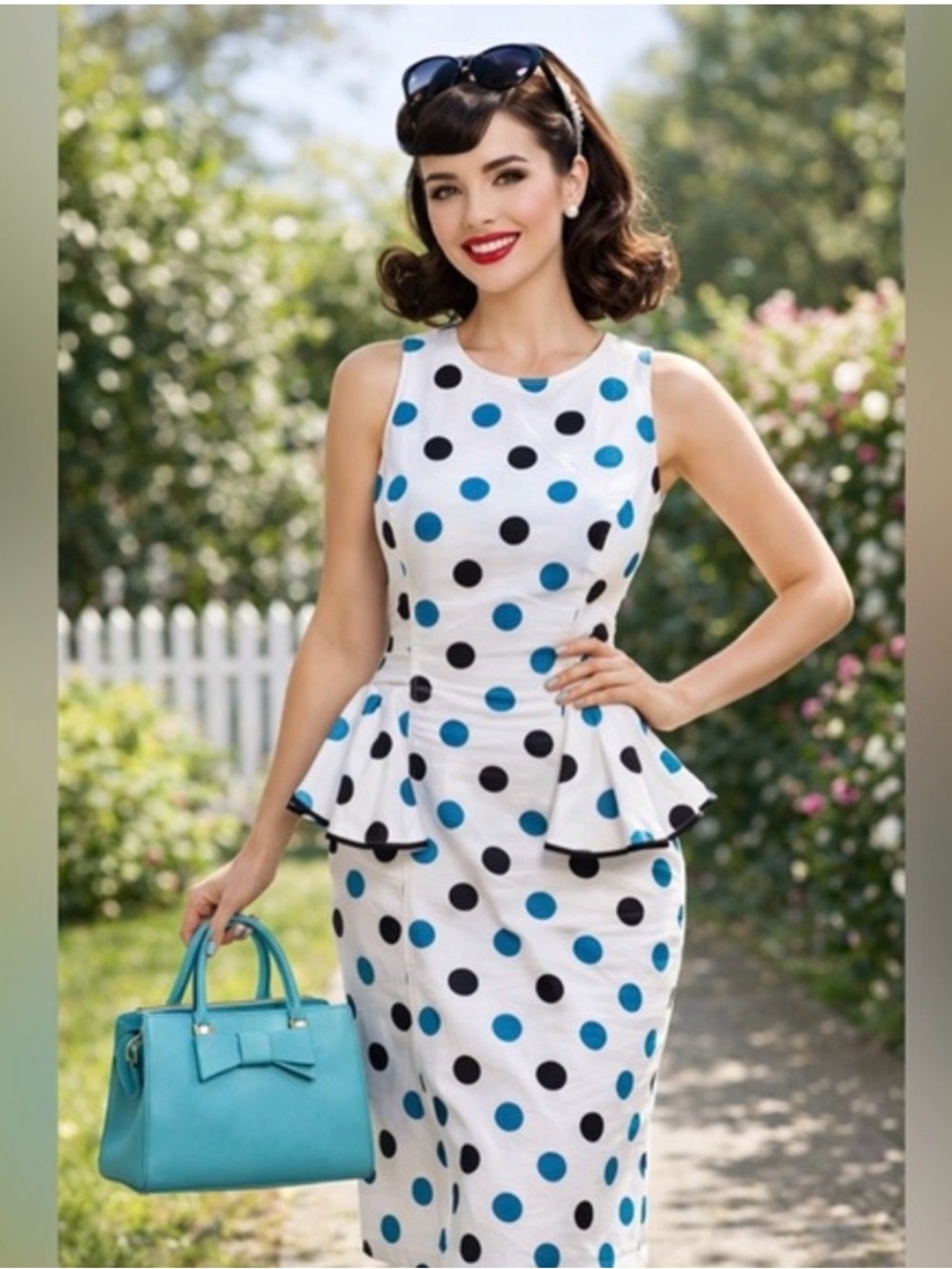 Vintage Morton Myles Polka Dot Peplum Dress NWT Saks  Pin-Up Hourglass Size 6